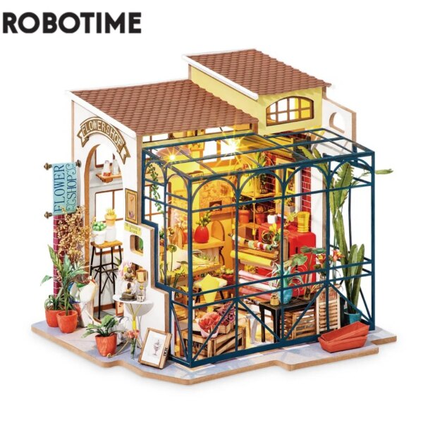 Robotime Rolife DIY Emily's Flower Shop Doll House with Furniture Model Wooden Building Kit